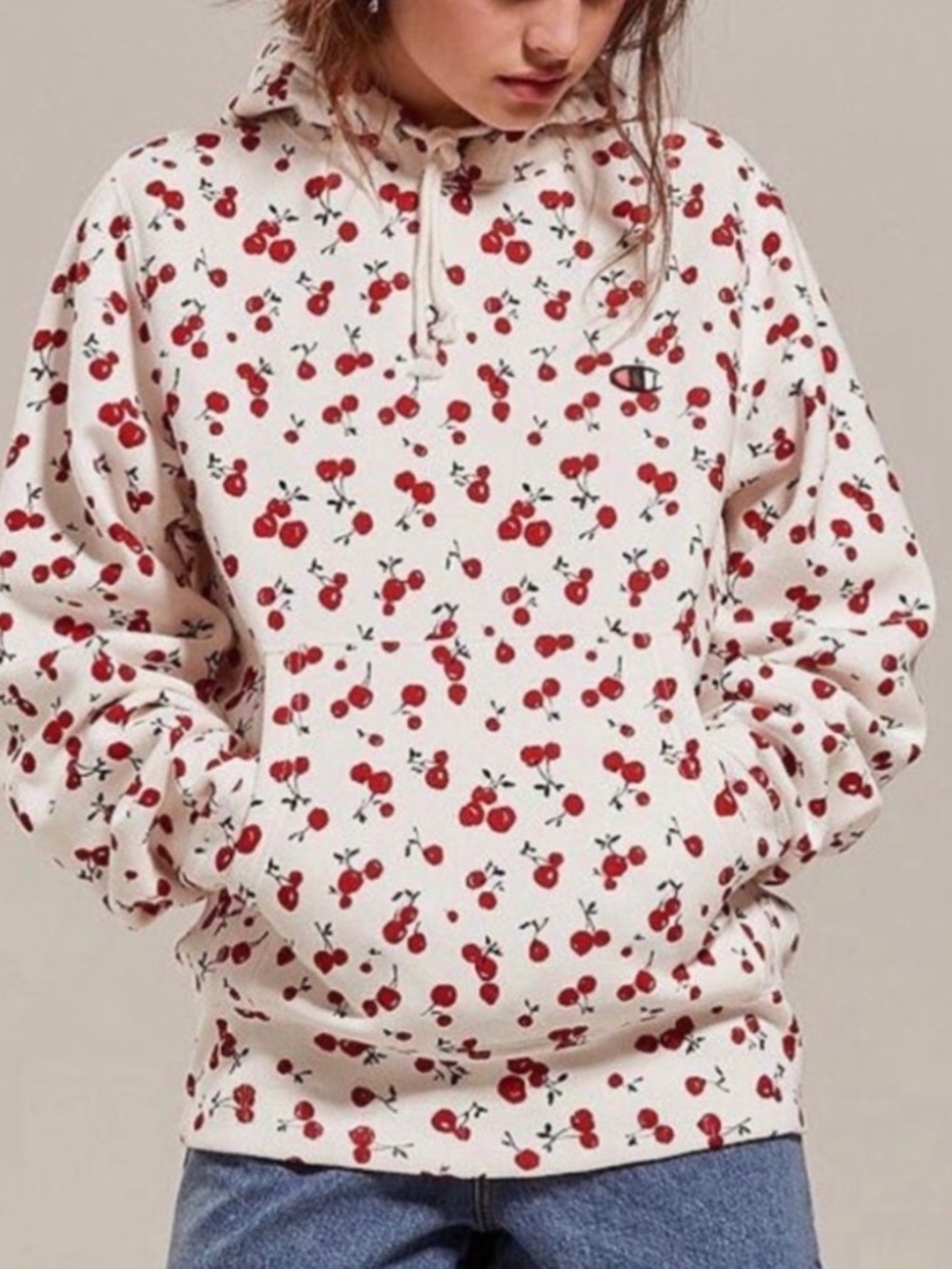 Champion x HVN Cherry Print Hoodie *Reverse Weave Urban Outfitters Sweatshirt XL